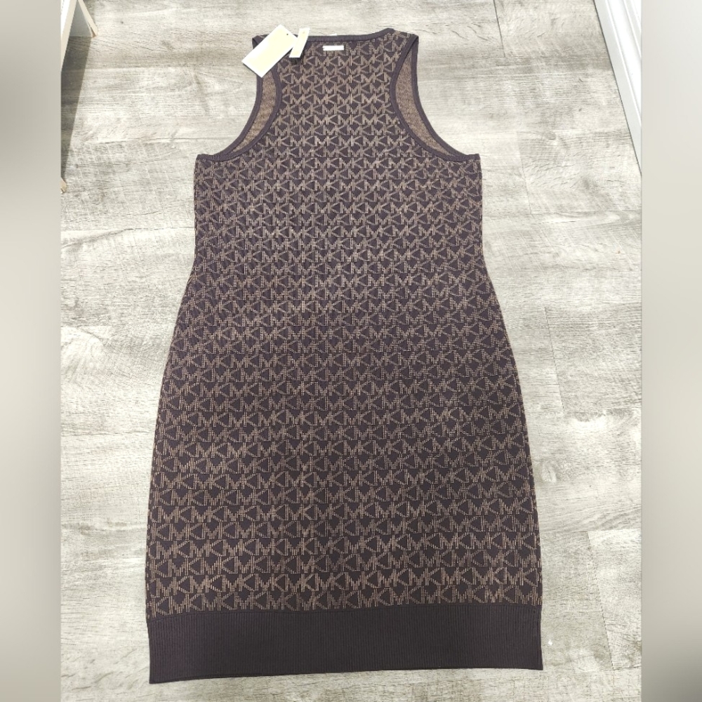 Michael Kors Womens Chocolate Logo Jacquard Tank Dress - Large - Picture 8 of 10
